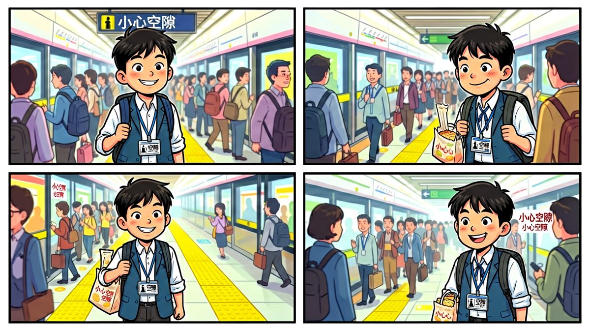 小明自信满满站在站台，以为今天又能顺利挤上地铁。