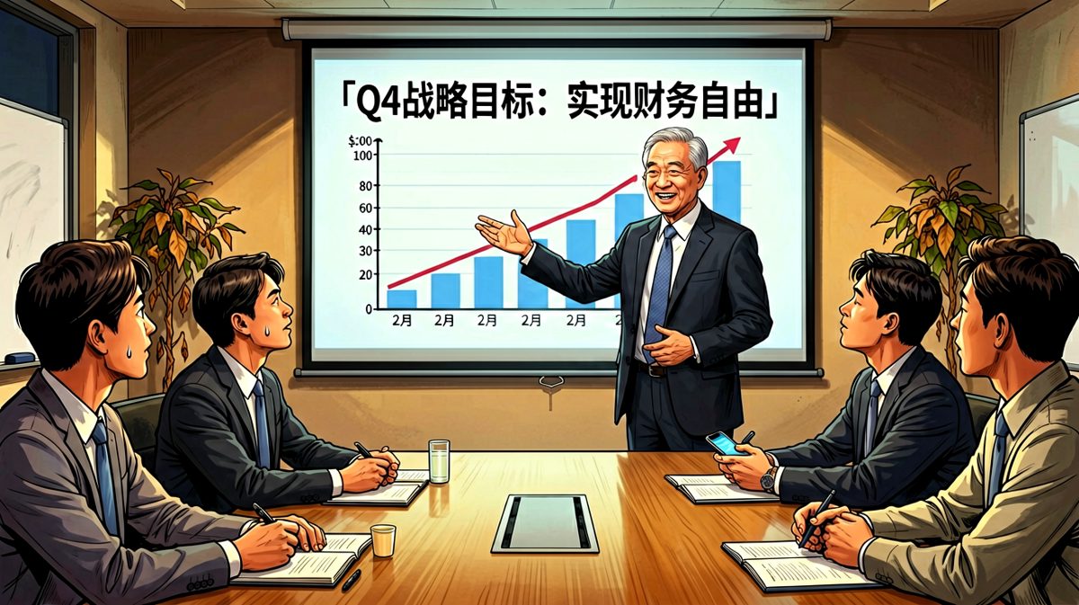 老板：下个季度我们要实现财务自由。员工：老板，您这是把我们的周末也实现了。