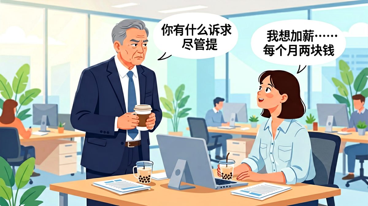 员工鼓起勇气申请加薪，结果只要两块——老板的表情从感动变成无语