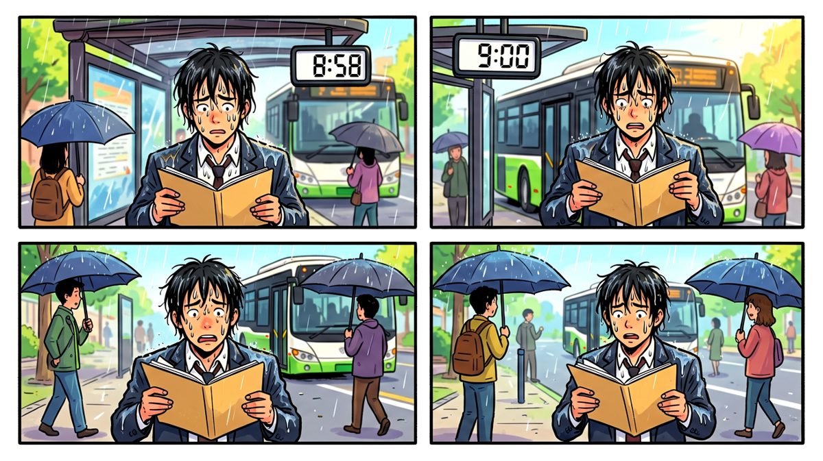 迟到五分钟，眼睁睁看着公交开走。