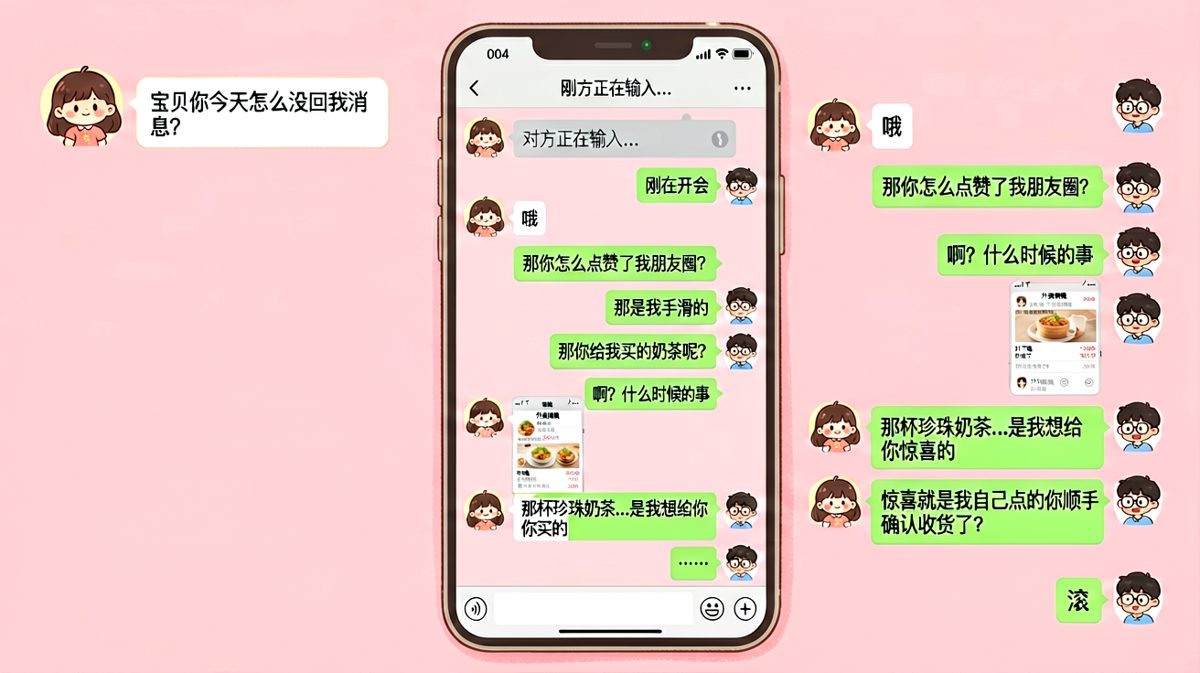 手滑梗翻车现场，男生精心伪装失败。