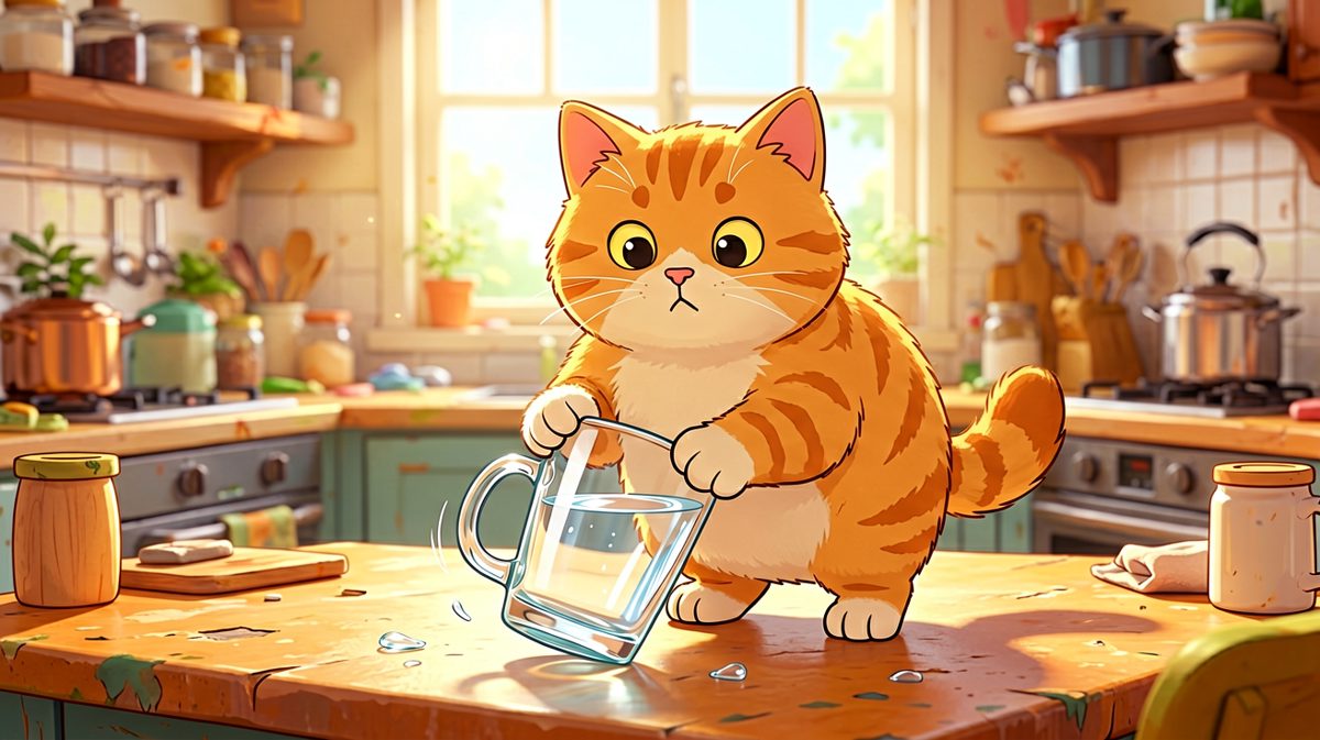 猫咪：我只是想测试一下这个杯子能不能碎。