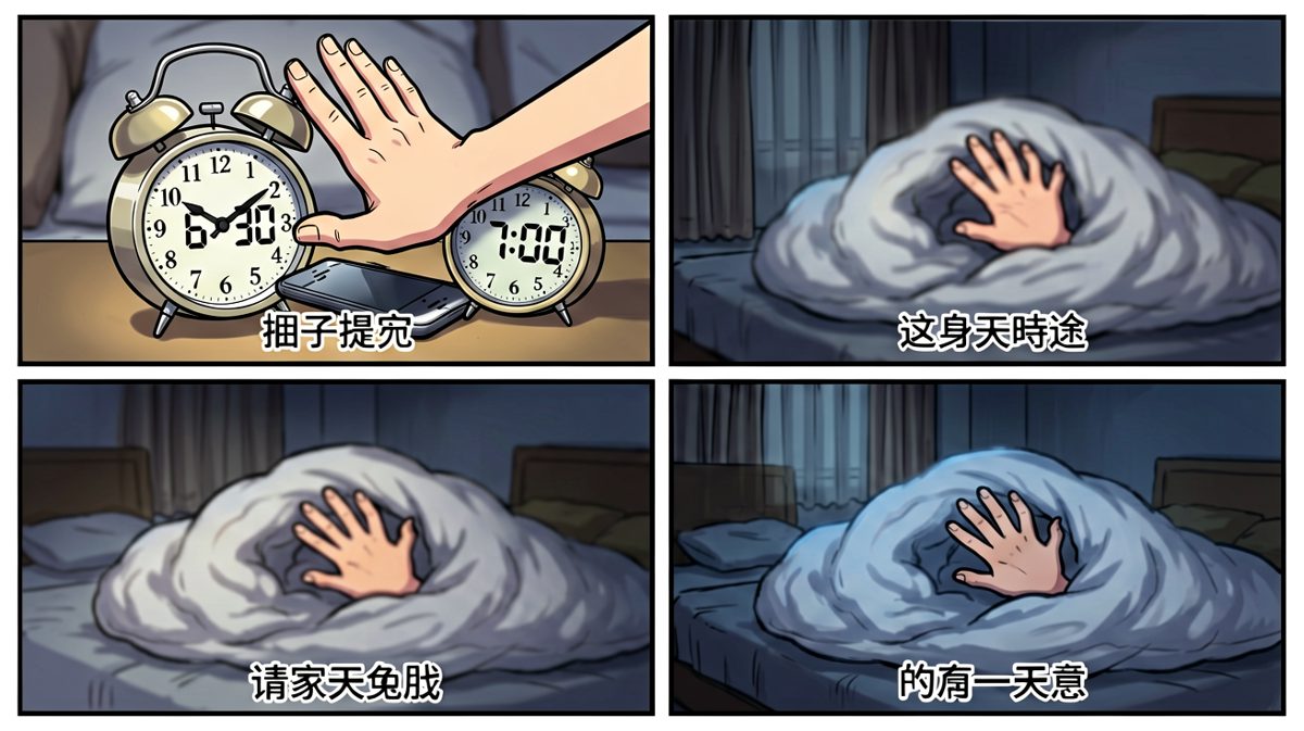 闹钟响了，手比脑子快，一巴掌拍掉