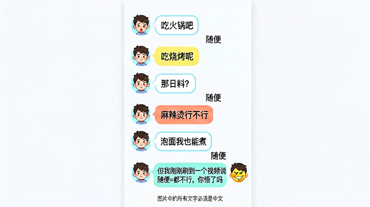 问女生吃什么是最难的送命题，最终答案居然是"随便=都不行"