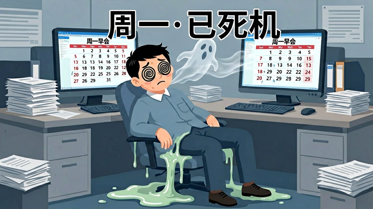 打工人周一的灵魂：肉体在工位，灵魂已离职。