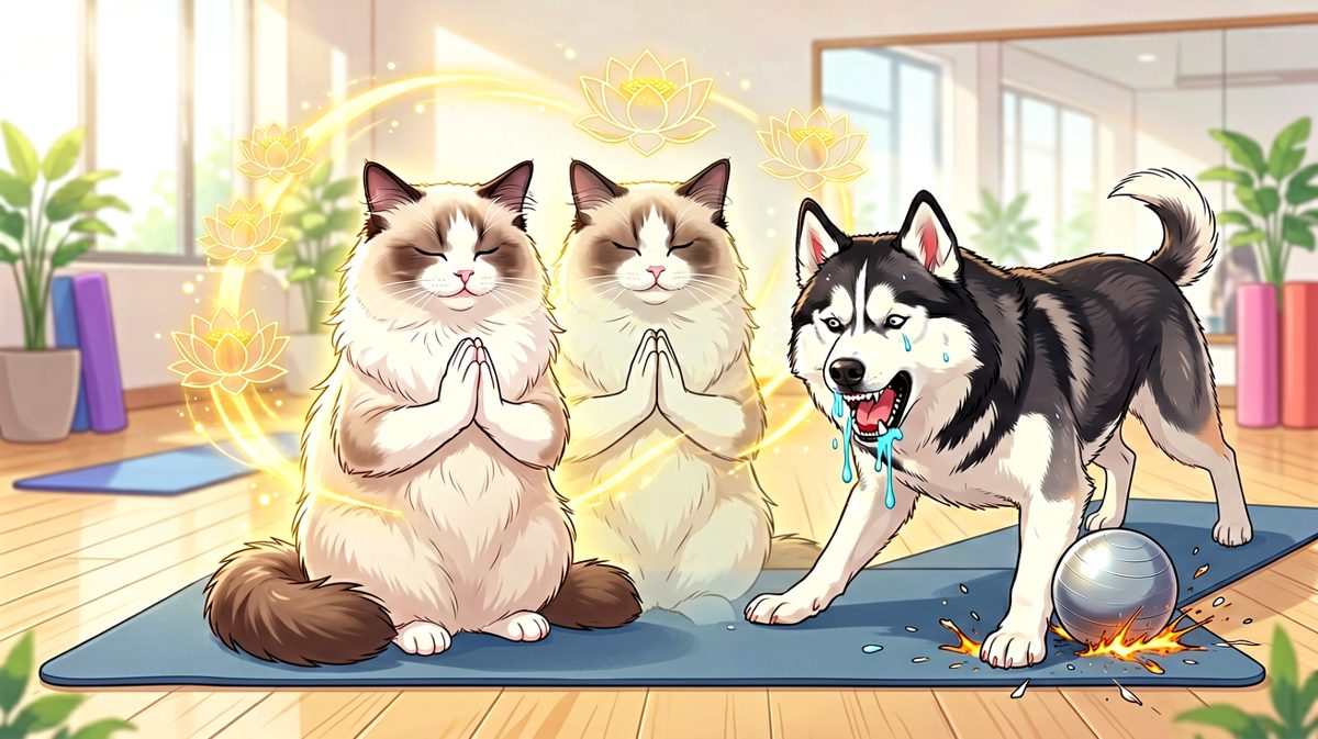 猫：我在修身养性。狗：我在修……我的肱二头肌。