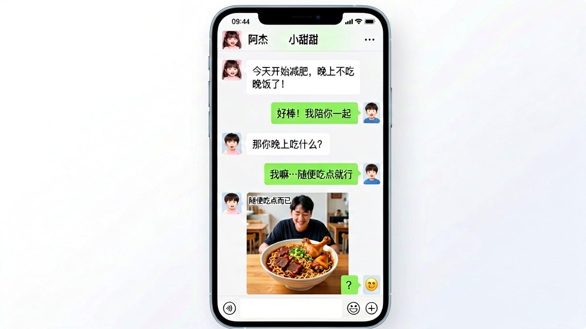嘴上说减肥，手却伸向红烧牛肉面的阿杰。
