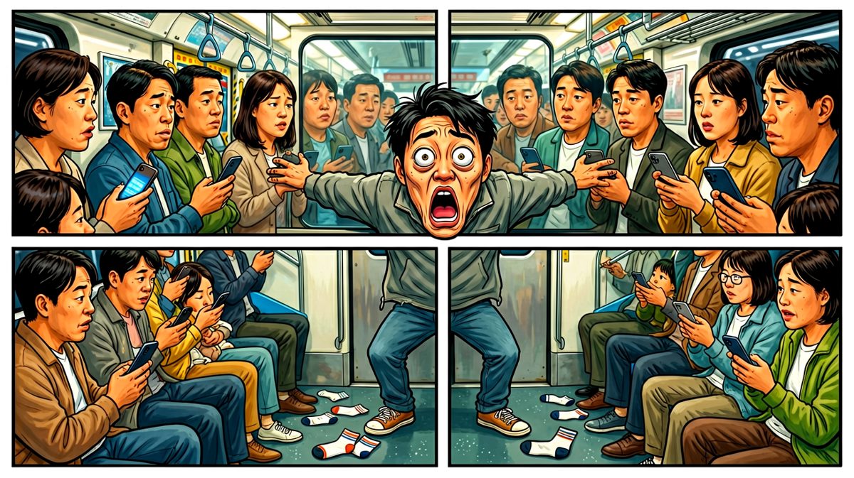 早高峰地铁，主角被挤成一张纸