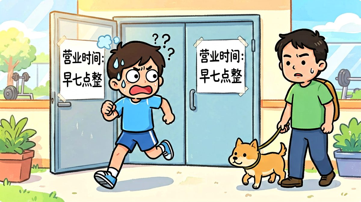 拼尽全力赶到健身房，却发现还没开门……