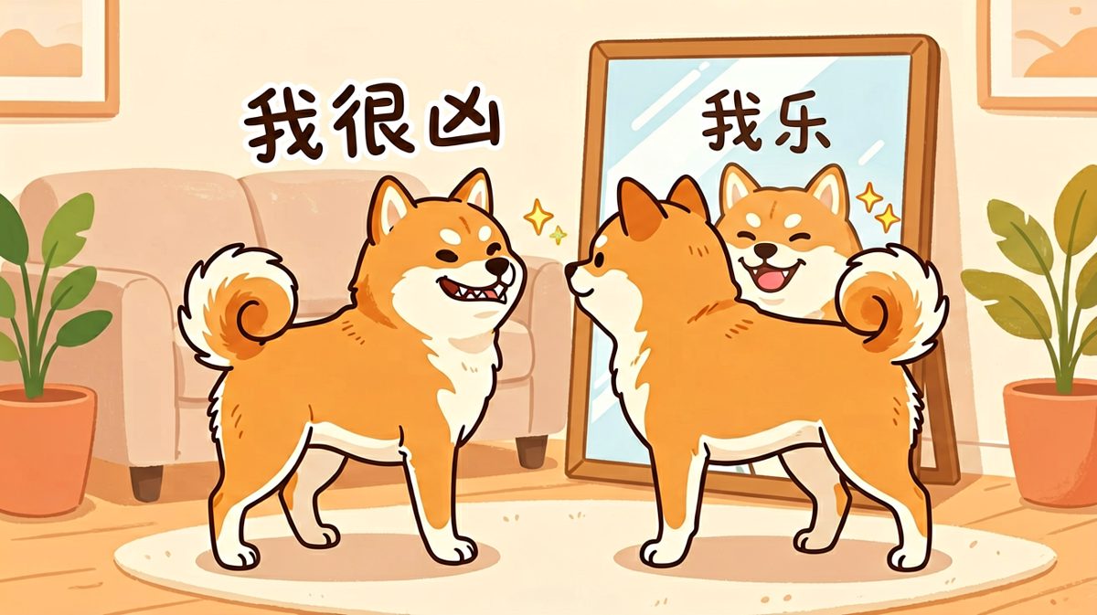柴犬第一次照镜子，以为自己遇到了另一只柴犬。