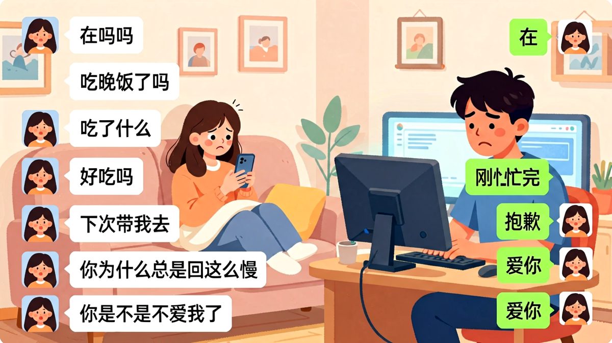 当女生连发十条消息时，男生的沉默震耳欲聋