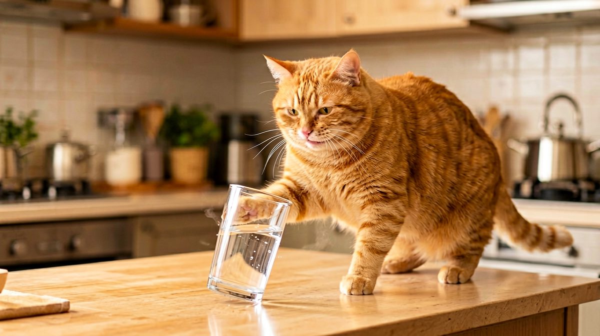 猫：不是我推的，是杯子自己想跳下去的。