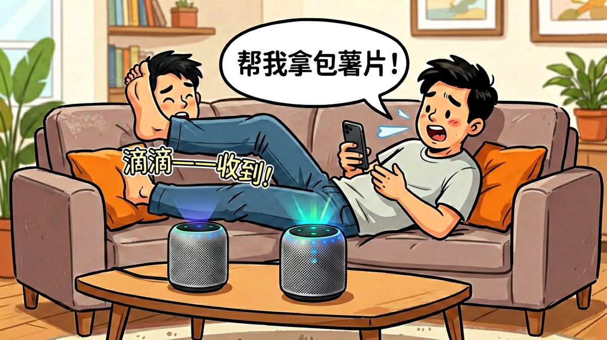 男子躺平指挥音箱去拿零食，音箱信心满满响应