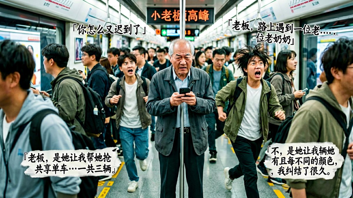 迟到真相：老板以为是善举，结果是帮老奶奶选单车颜色