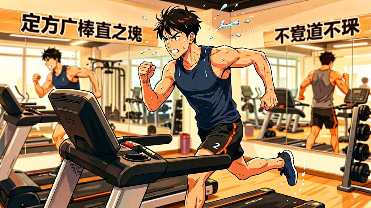 下定决心减肥，跑步机上挥汗如雨。