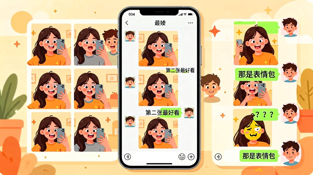 选了半天自拍照，结果全是表情包，男友当场石化