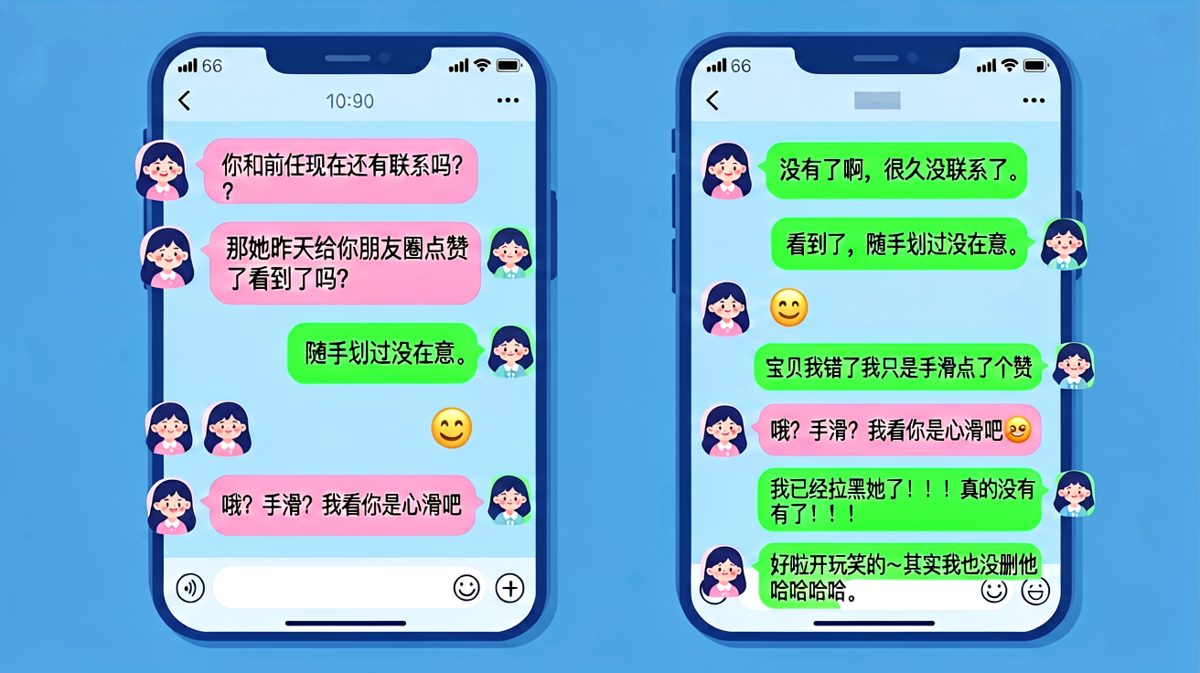 互相试探对方有没有前任，结果两个人都在演戏