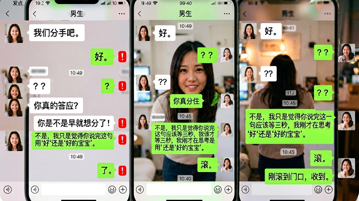 分手威胁遇到逻辑怪男友，每一句都在精准踩雷又精准自救。