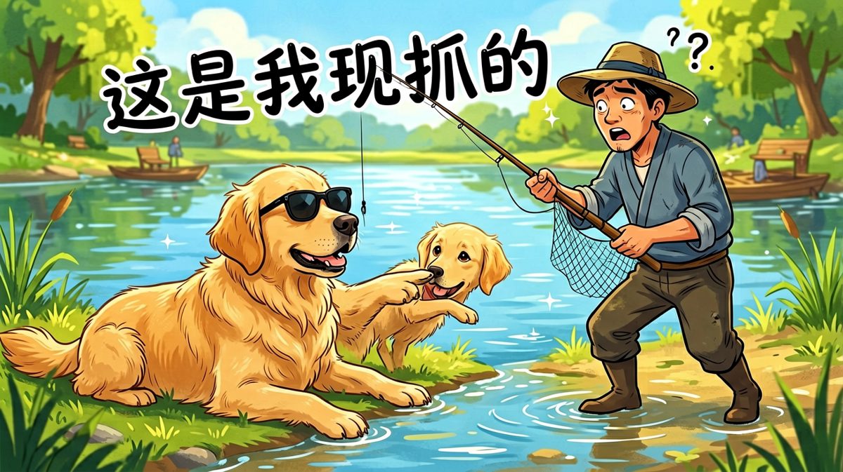 金毛：不是我厉害，是鱼自己送上门的。