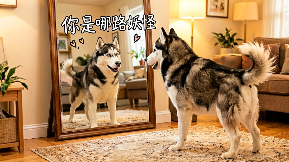 对镜自战，哈士奇的哲学时刻。