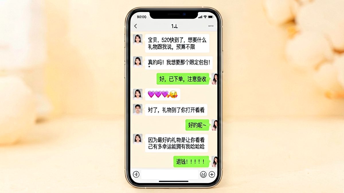 男生许诺无限预算后，送了女生一面镜子并配上满分自恋文案