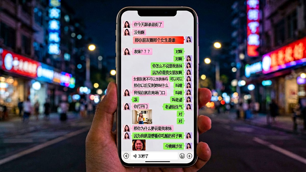 朋友圈疑似女生引发醋海风波，男生自导自演的吃醋测试最终把自己送上了沙发。