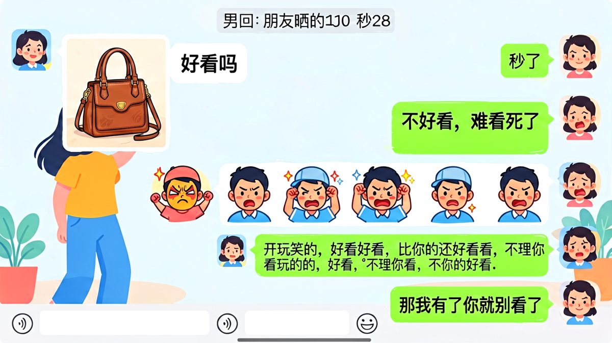 夸别的女生的包=踩雷，男朋友的求生欲极限测试