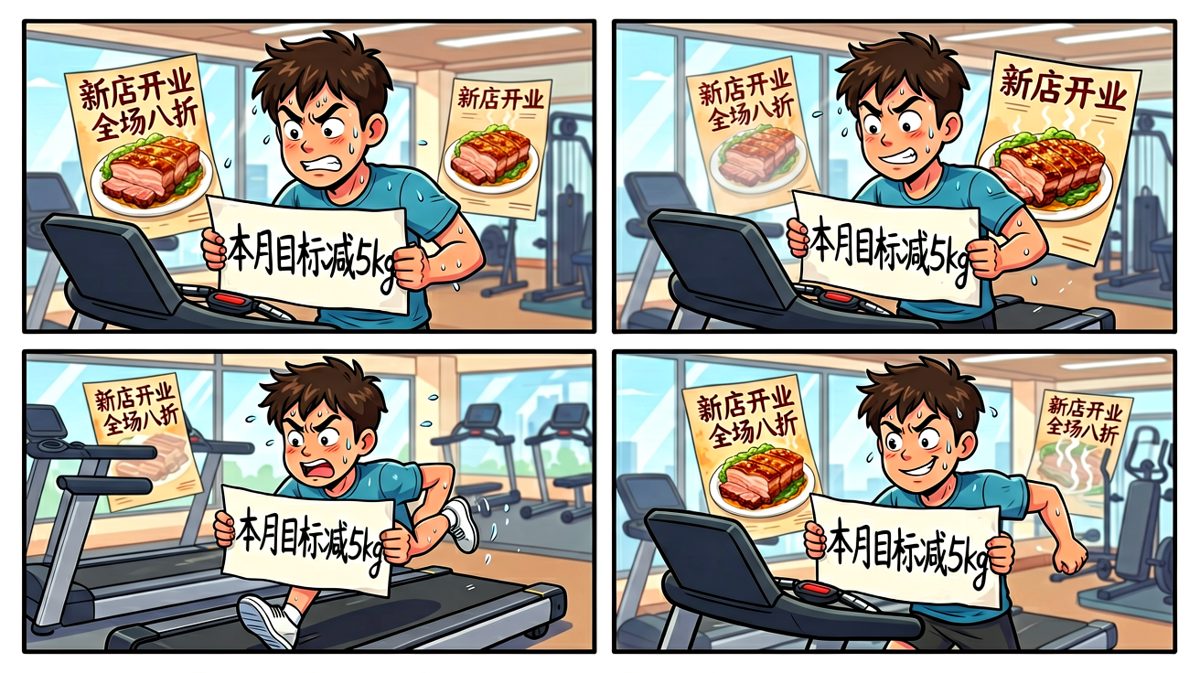 健身一半被美食海报勾走了魂。