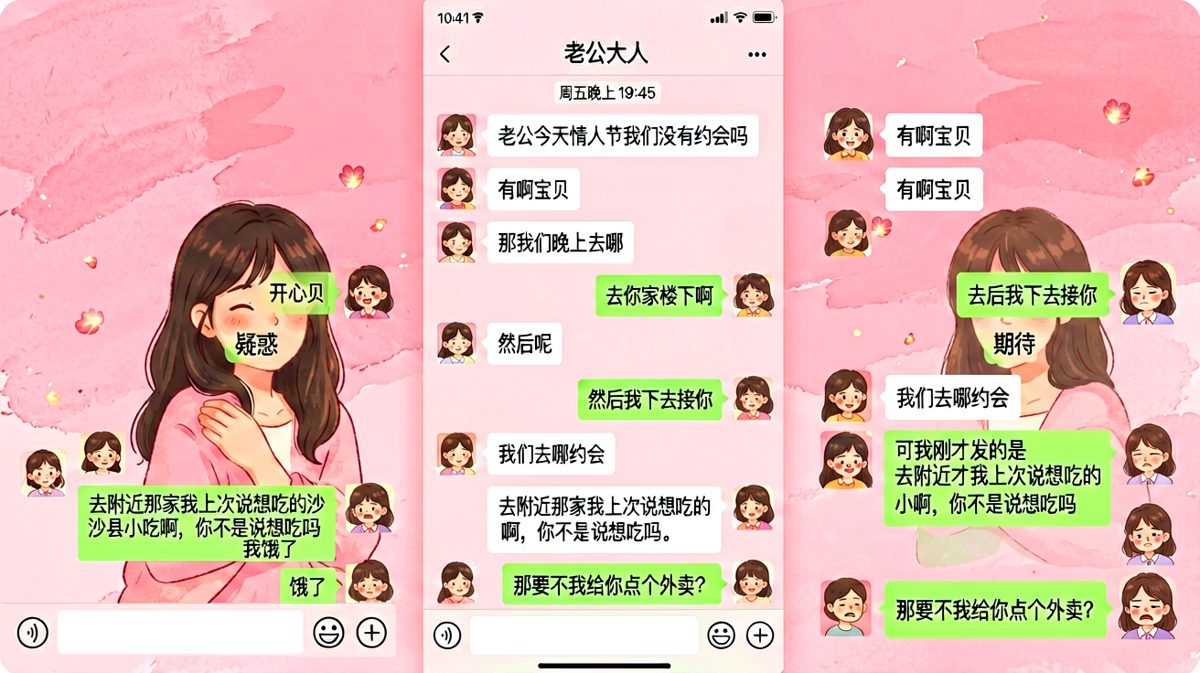女生暗示情人节约会，男生却准备带她去沙县小吃