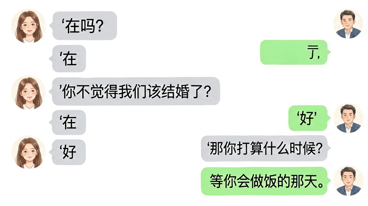 女方冲动求婚，男方用一句话把锅甩回给女方。