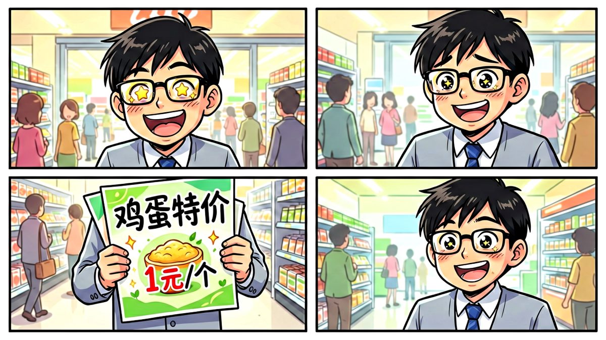 看到特价鸡蛋，主角激动万分