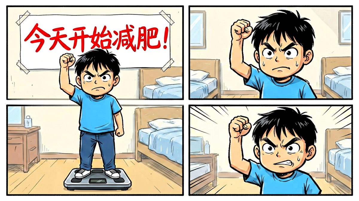 小明立下远大减肥Flag，信心满满。