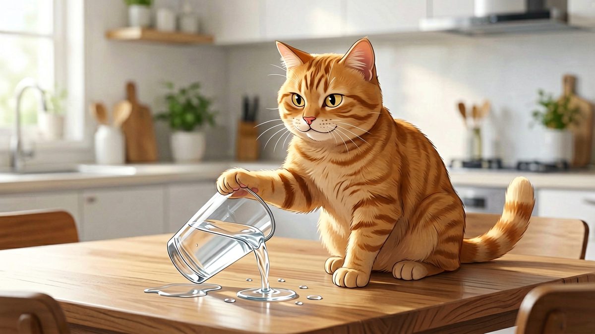 猫咪：这杯子碍眼，推下去就清净了。