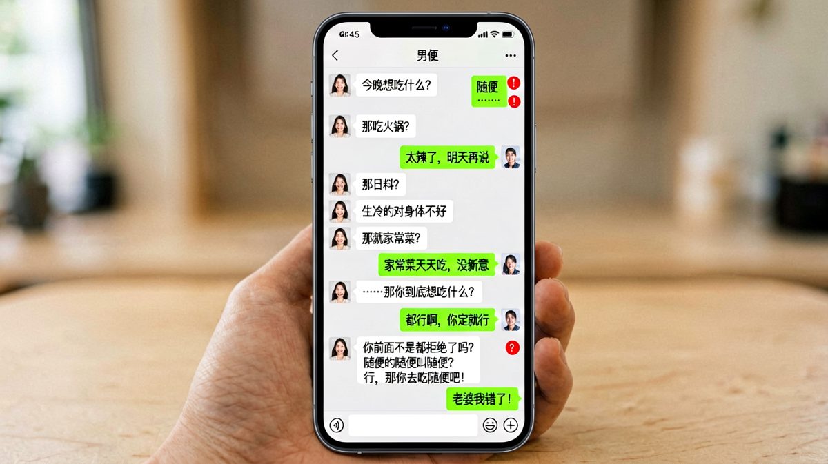「随便」是情侣间最危险的词，男生解释半天反而越描越黑
