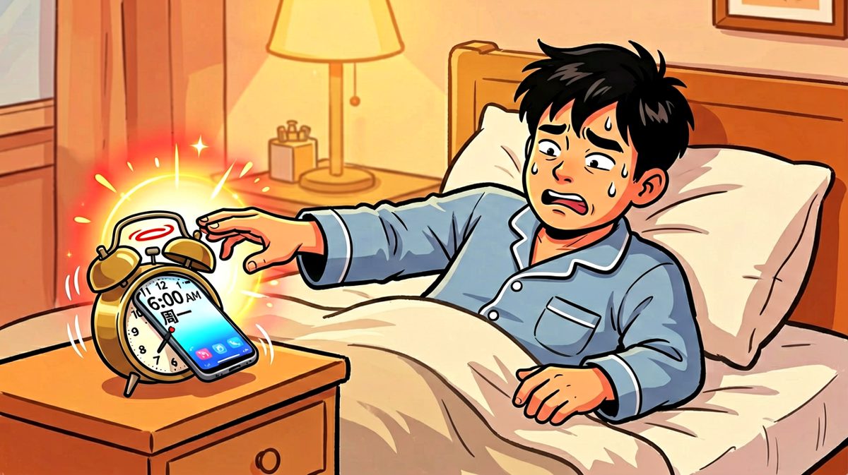 闹钟响了，痛苦地伸手按掉