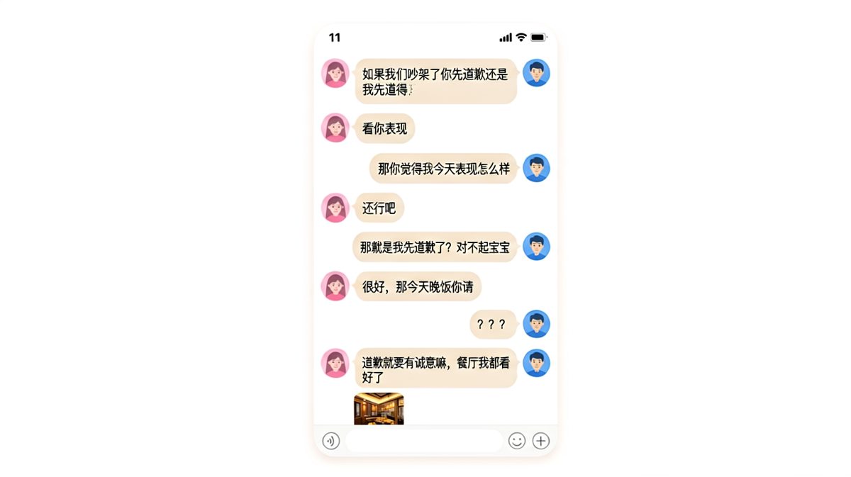 男生以为在讨论道歉顺序，实际上走进了约会陷阱