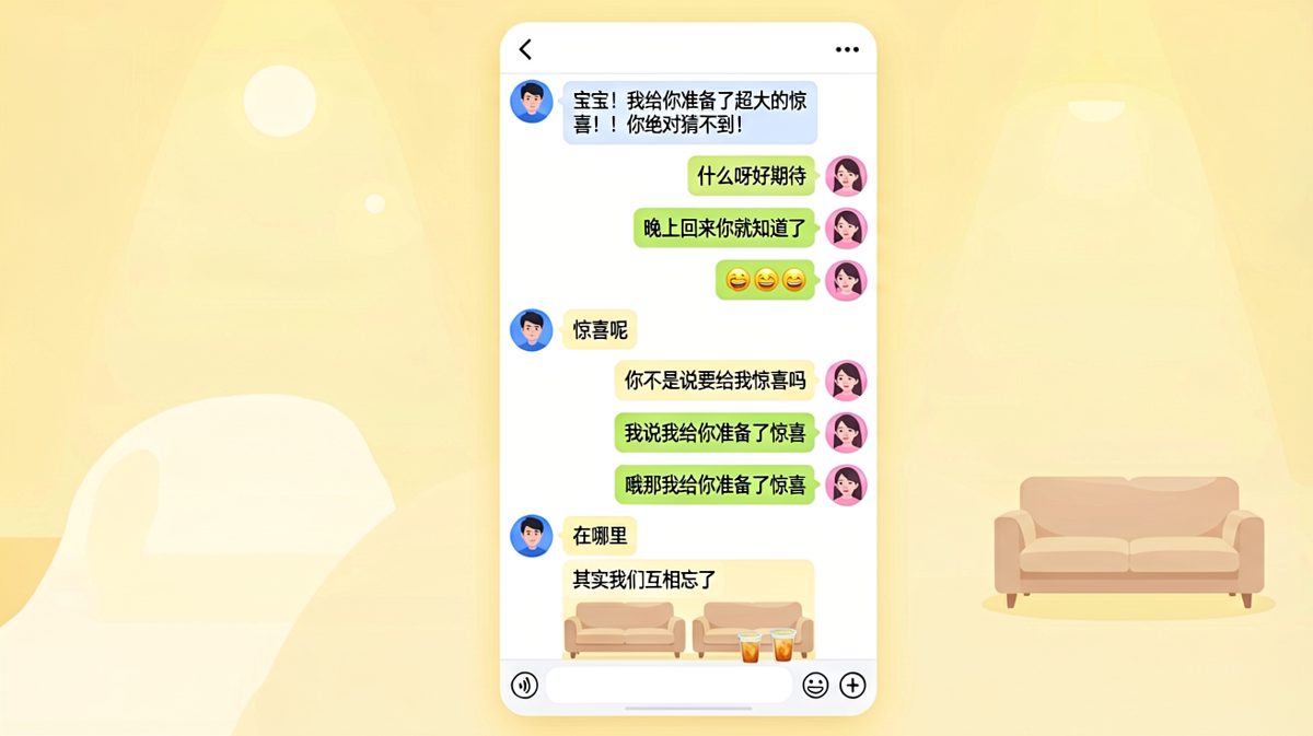 两个人都准备了惊喜，最后都忘了交换