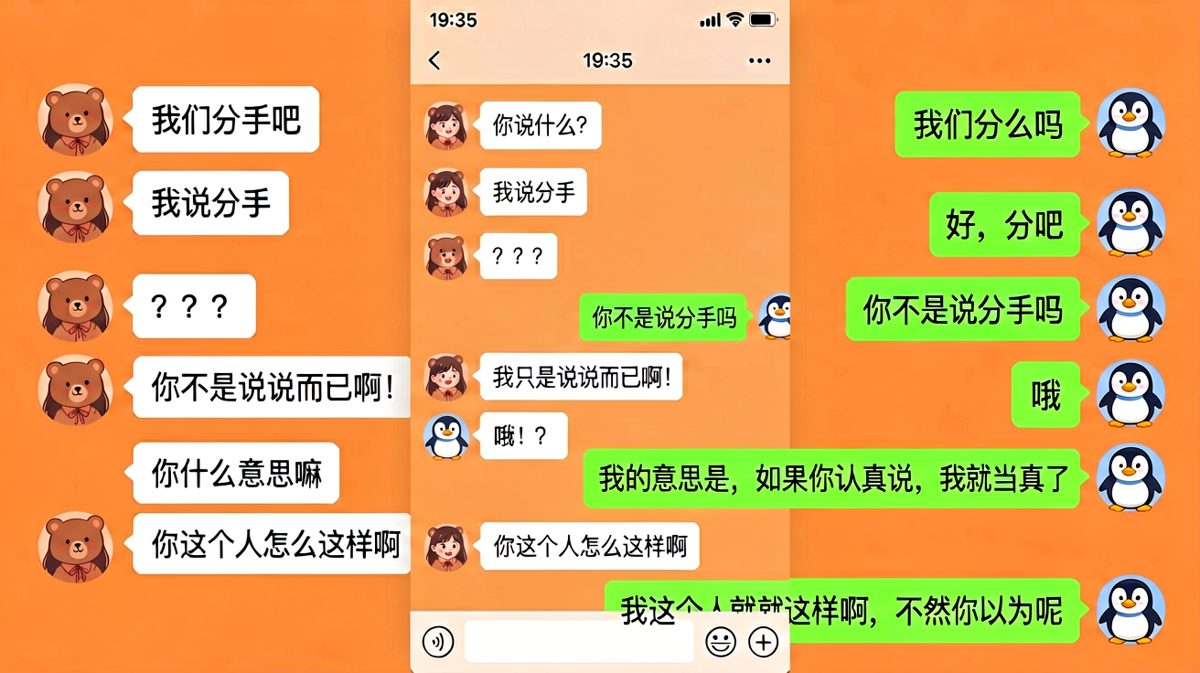 女生随口说分手试探男友，结果被男友一本正经当真，直接当场社死