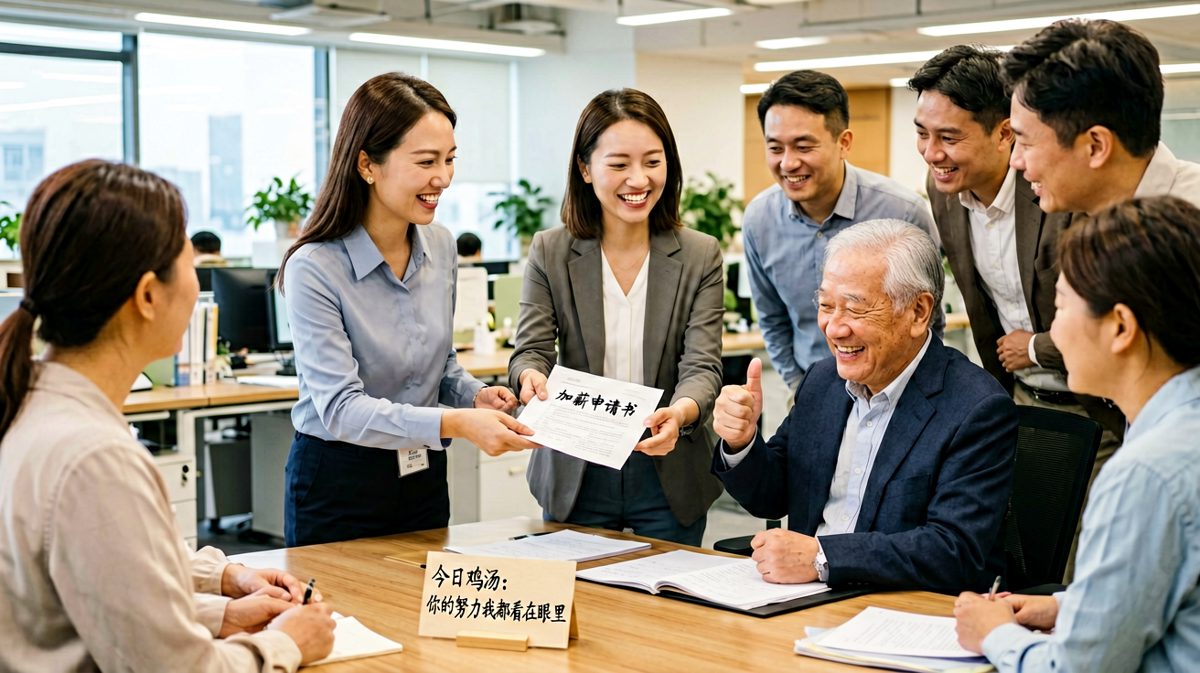 员工鼓起勇气申请加薪，老板感动回应：'你说得对，我也觉得你值更多钱——值更多活！'