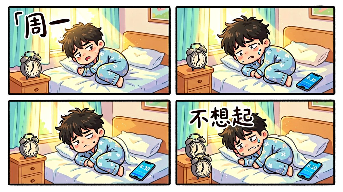 周一早晨，闹钟响了无数遍，人还在床上封印中