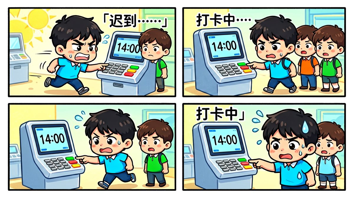 冲到公司以为能打卡，结果已经下午两点半