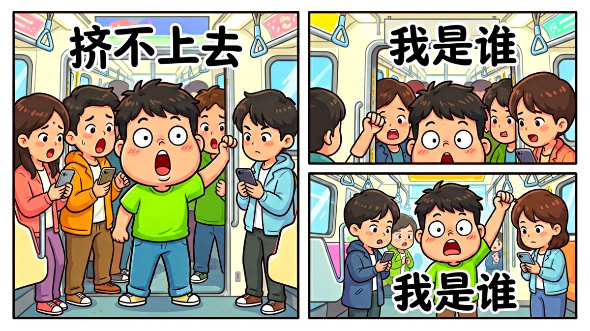 好不容易挤上地铁，结果人贴人根本动不了