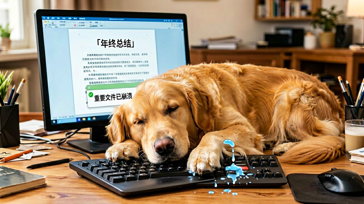 金毛帮主人打工的方式是：直接踩死工作。