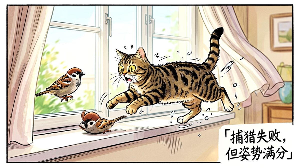 猫咪的捕猎动作行云流水，直到落地这一下。