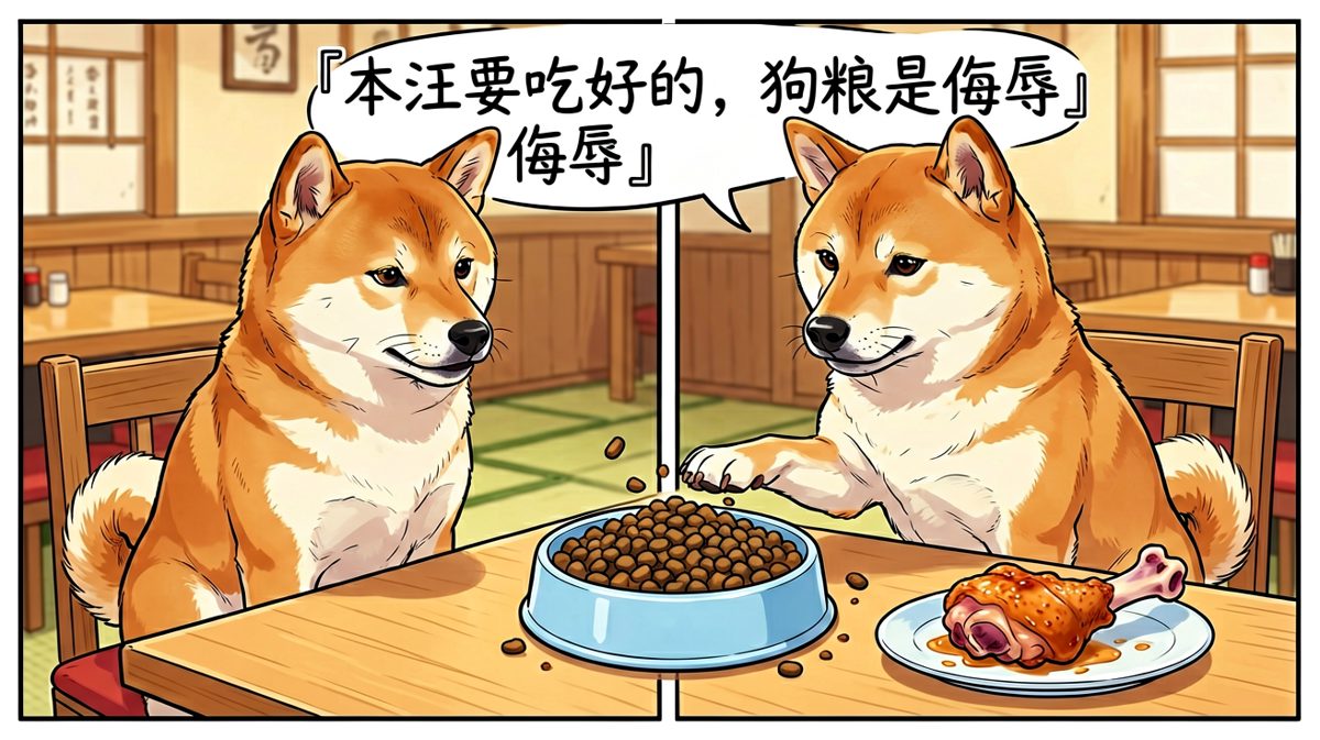 柴犬对狗粮说拜拜，它有自己的美食理想。