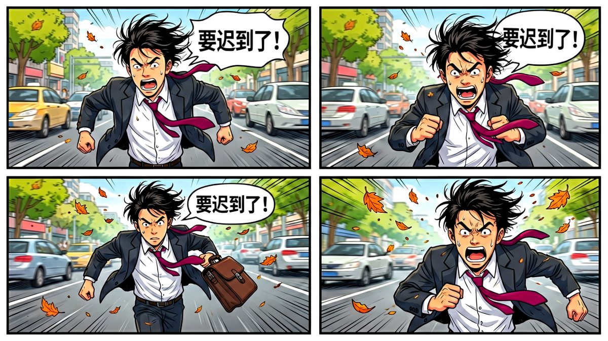 阿强以百米冲刺的速度奔向公司，姿势狼狈不堪