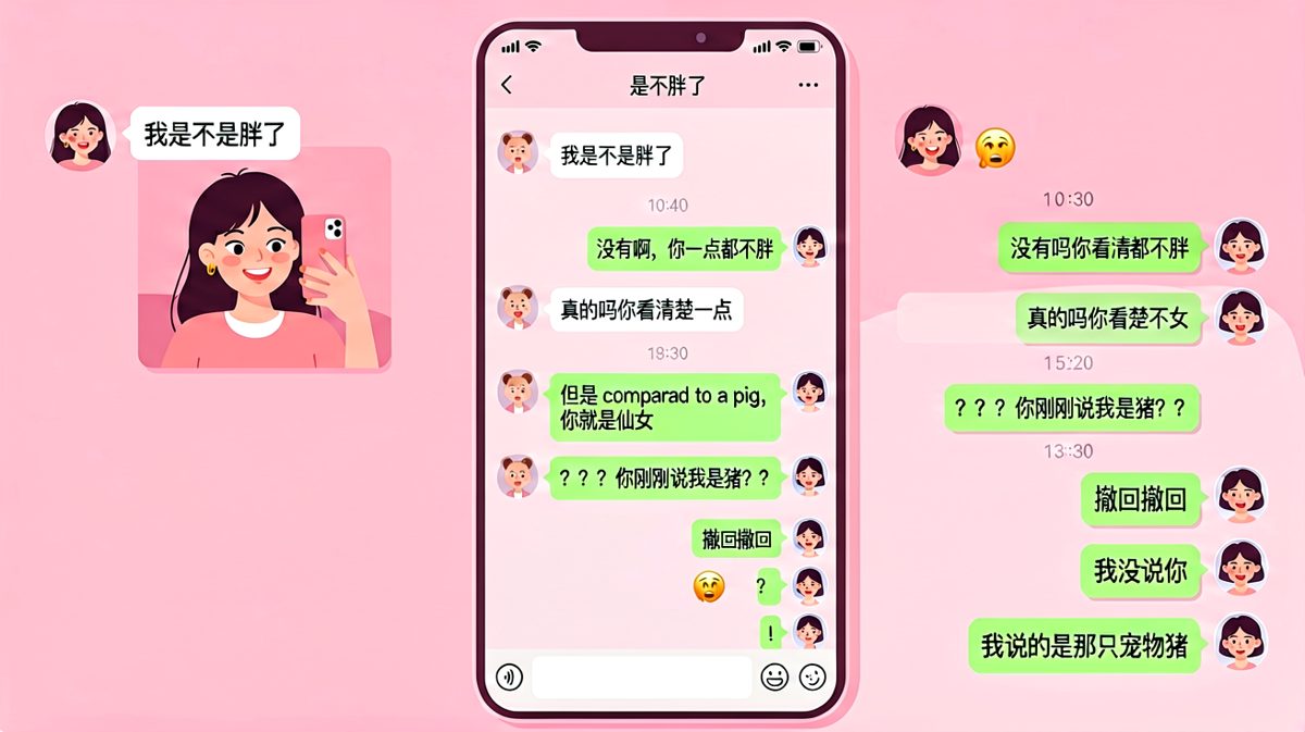 夸女朋友差点变成夸宠物猪，男生疯狂撤回补救失败