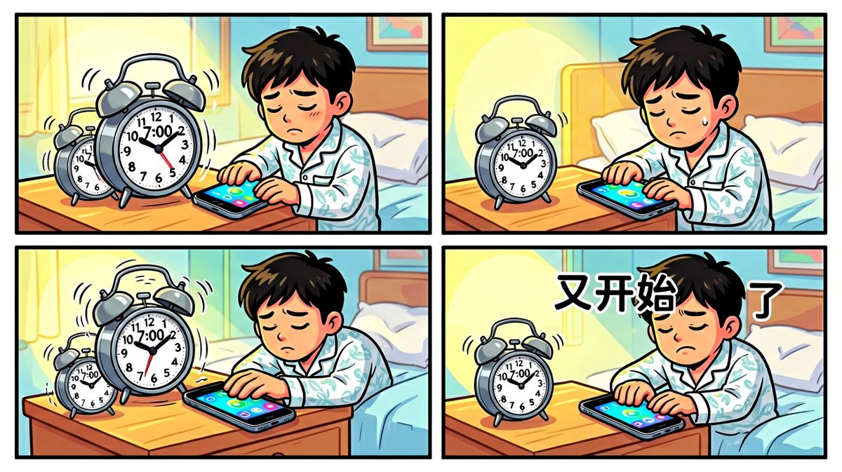 闹钟响了，打工人痛苦地伸出手