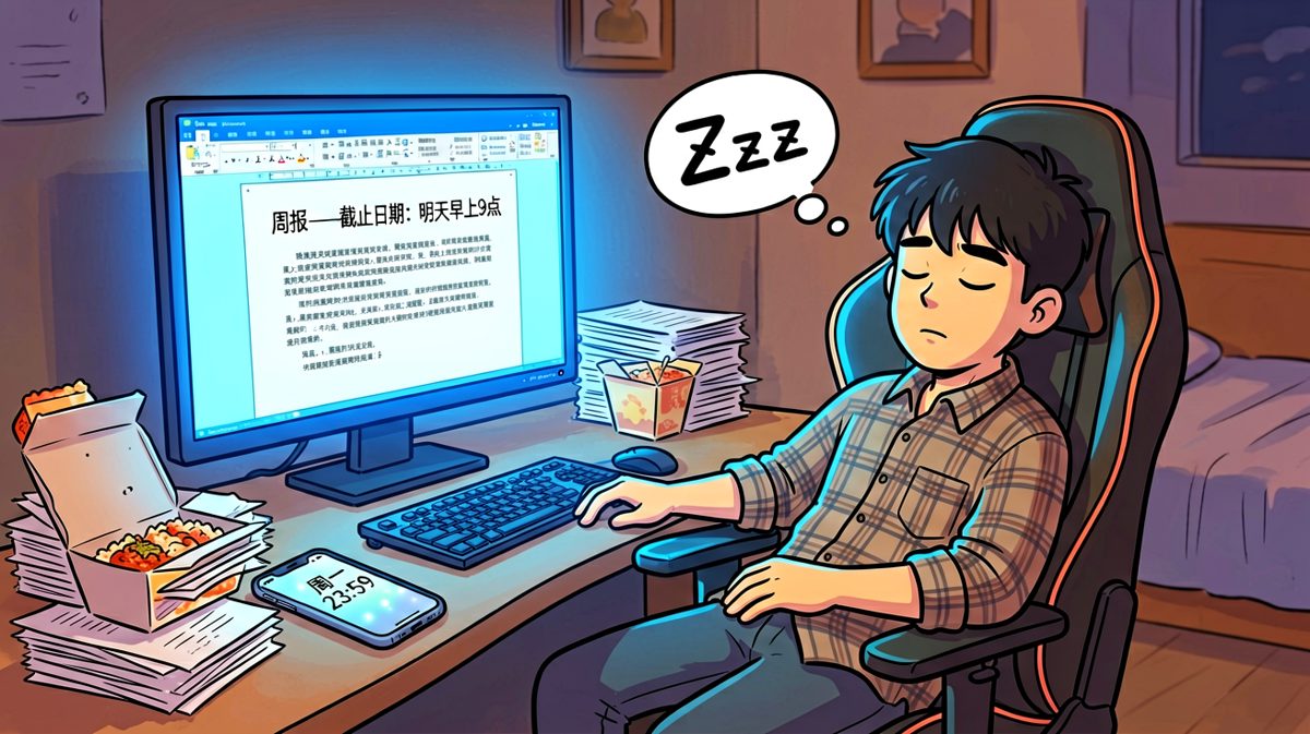 周一深夜，小明在deadline前最后一刻才开始赶周报