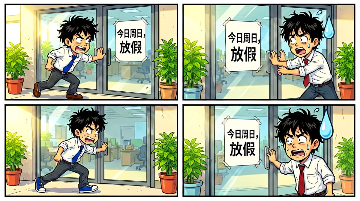 阿强冲到公司才发现今天是周日，彻底傻眼。